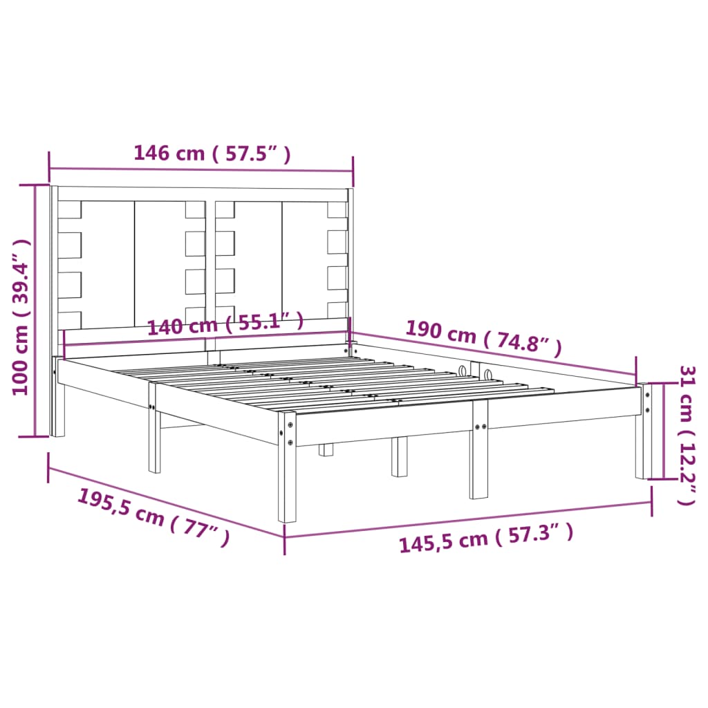 sengeramme 140x190 cm massivt fyrretræ sort