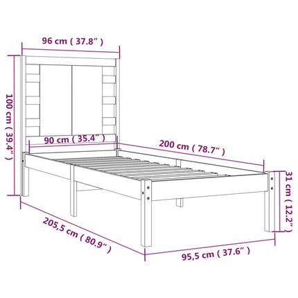 sengeramme uden madras 90x200 cm massivt fyrretræ