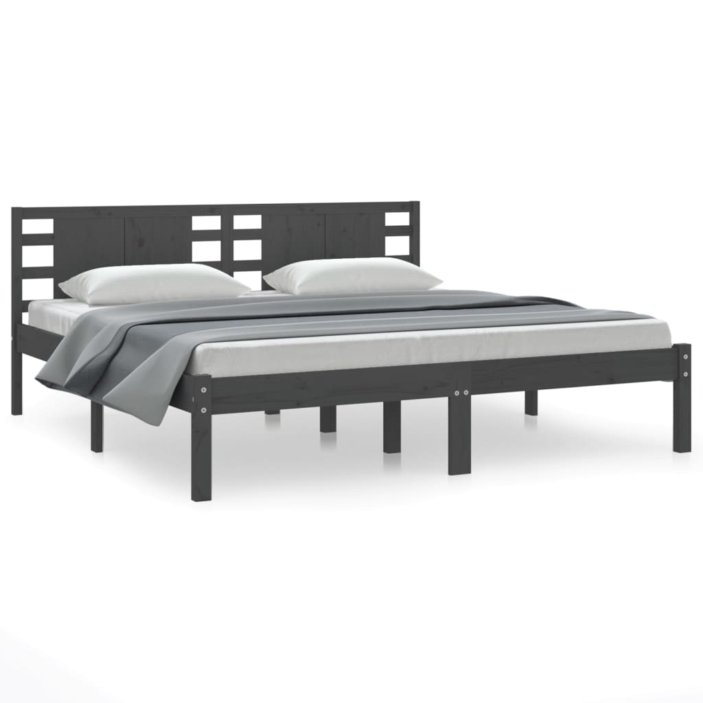 sengeramme 200x200 cm massivt fyrretræ grå