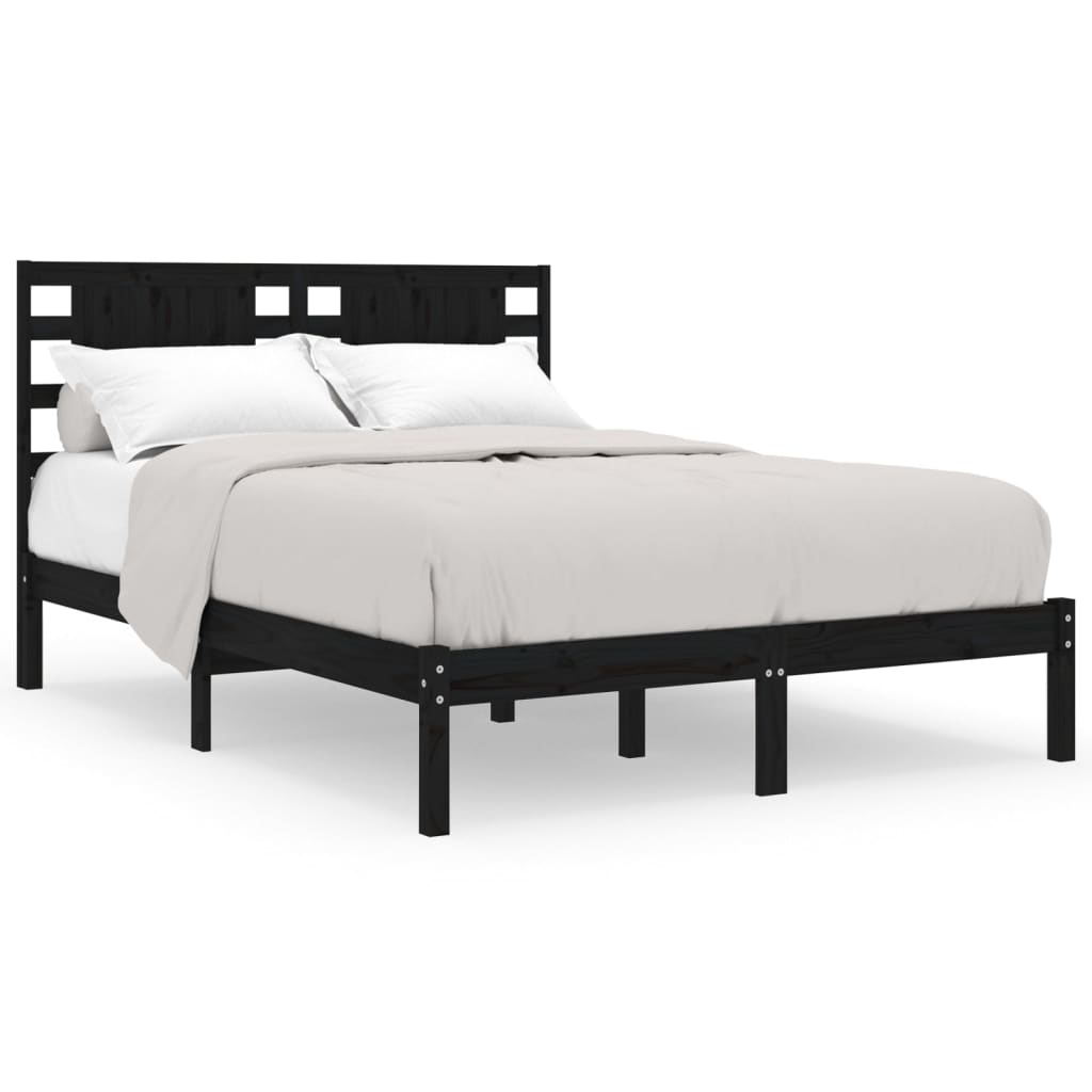 sengeramme 200x200 cm massivt fyrretræ sort