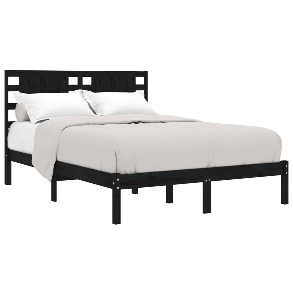 sengeramme 200x200 cm massivt fyrretræ sort