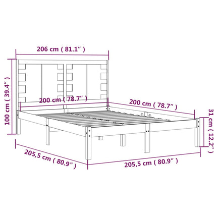 sengeramme 200x200 cm massivt fyrretræ sort
