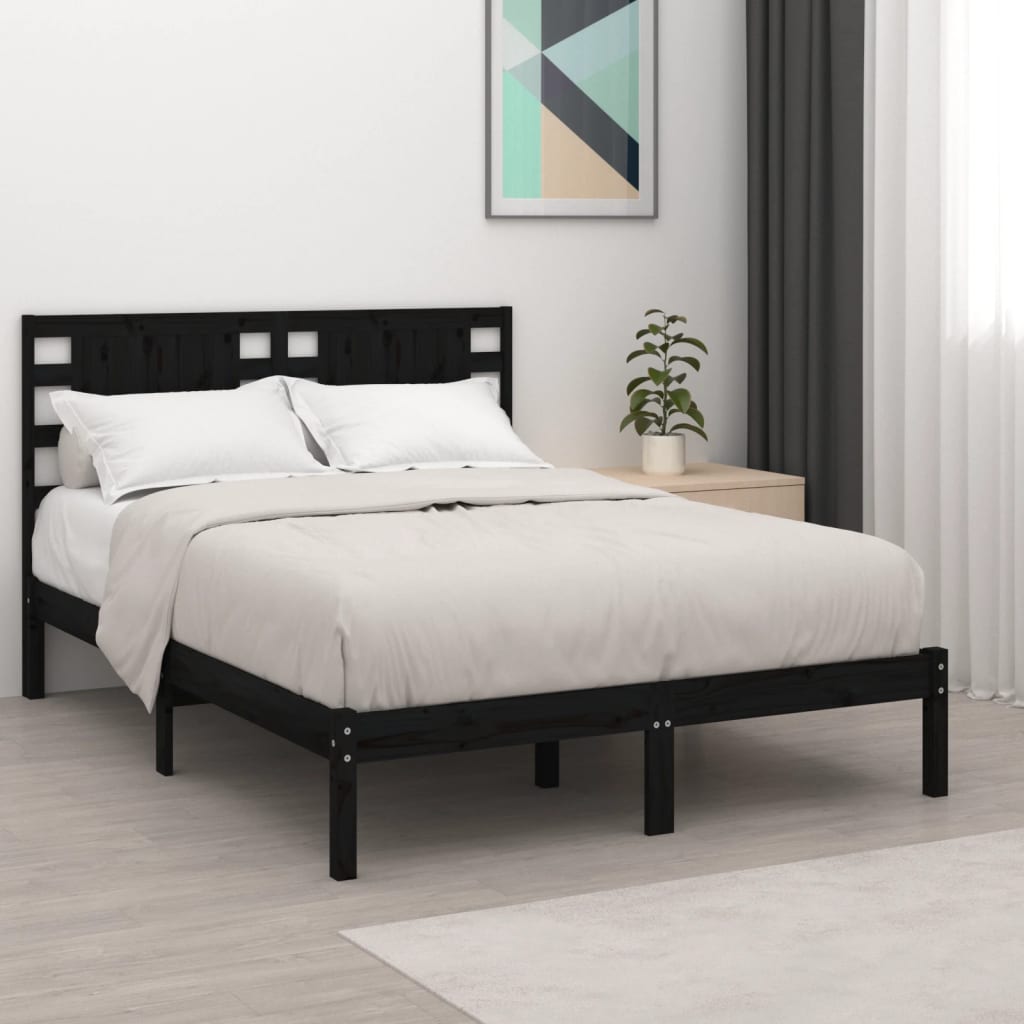 sengeramme 200x200 cm massivt fyrretræ sort