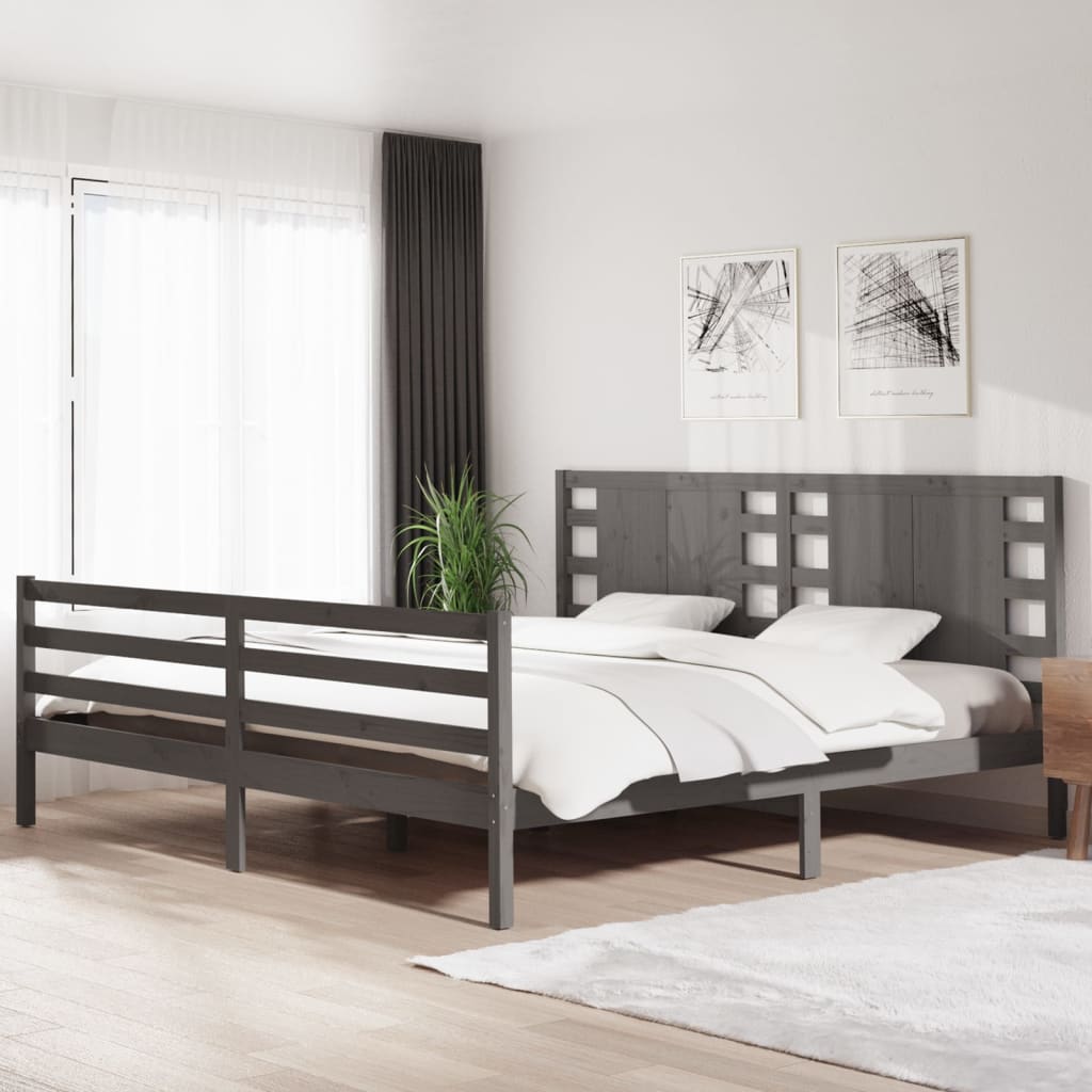 sengeramme 200x200 cm massivt fyrretræ grå