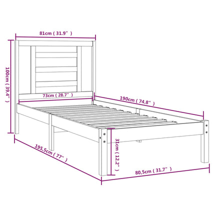 sengeramme 75x190 cm Small Single massivt træ hvid