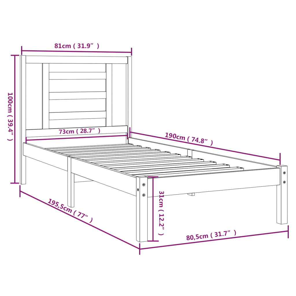 sengeramme 75x190 cm Small Single massivt træ hvid