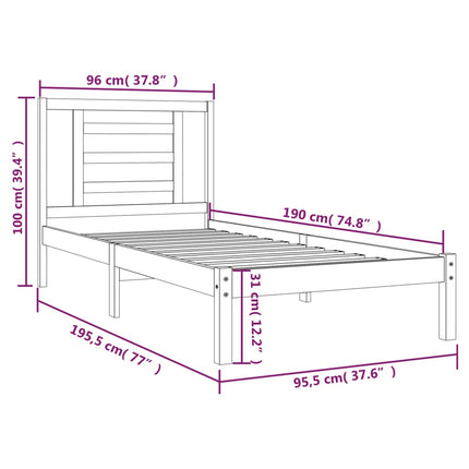 sengeramme uden madras 90x190 cm massivt fyrretræ hvid