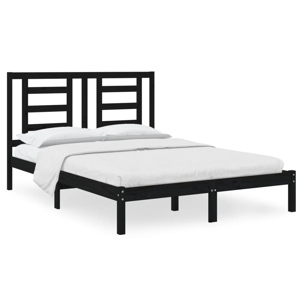 sengeramme 140x190 cm massivt fyrretræ sort