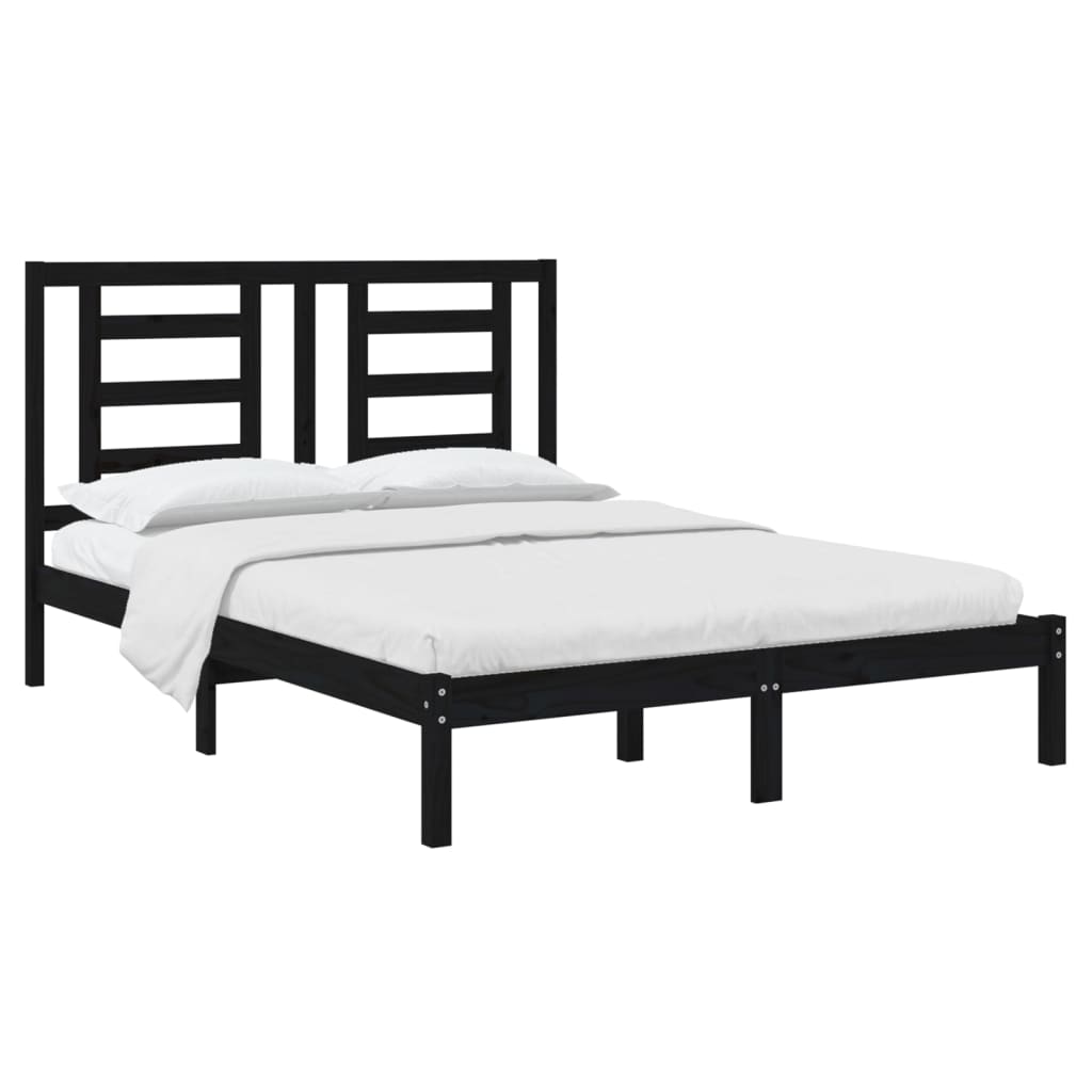 sengeramme 140x190 cm massivt fyrretræ sort