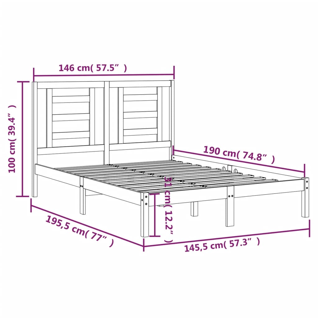 sengeramme 140x190 cm massivt fyrretræ sort