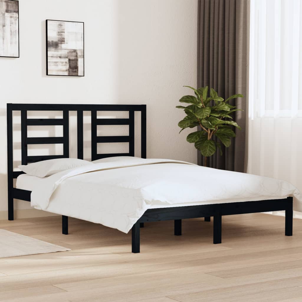 sengeramme 140x190 cm massivt fyrretræ sort