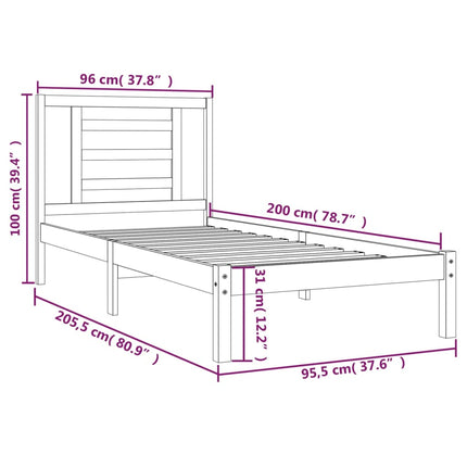 sengeramme uden madras 90x200 cm massivt fyrretræ