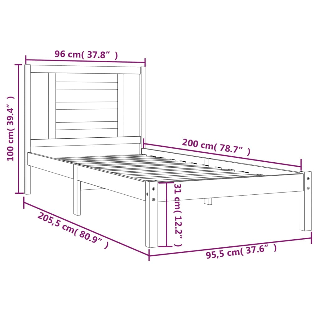 sengeramme uden madras 90x200 cm massivt fyrretræ