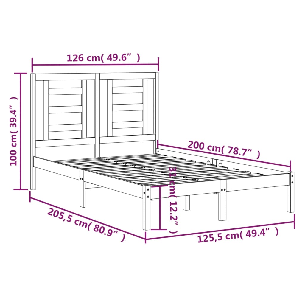 sengeramme uden madras 120x200 cm massivt fyrretræ hvid