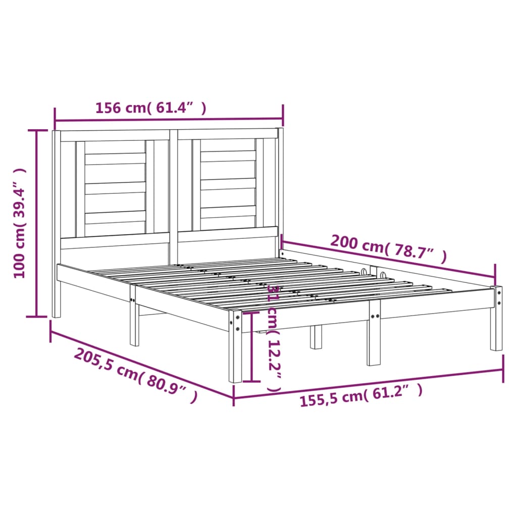 sengeramme uden madras 150x200 cm massivt fyrretræ