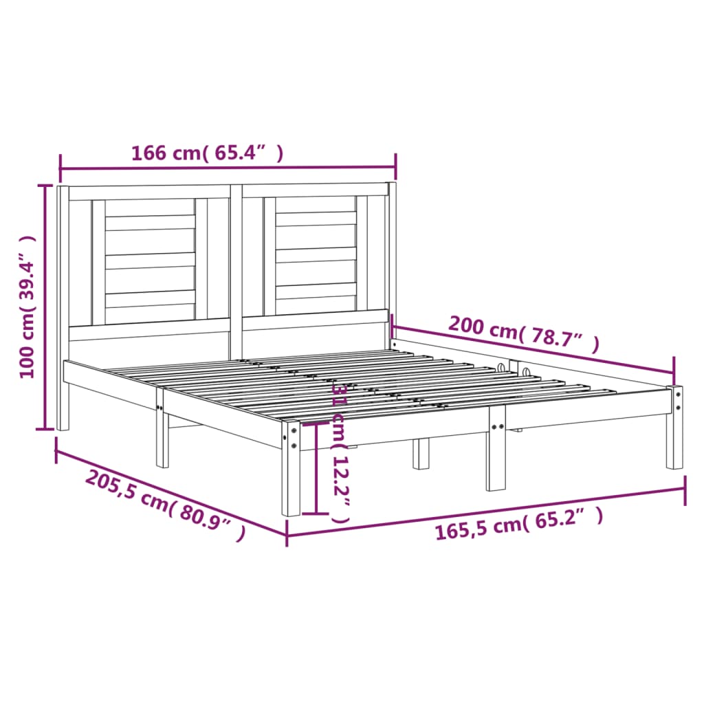 sengeramme uden madras 160x200 cm massivt fyrretræ hvid