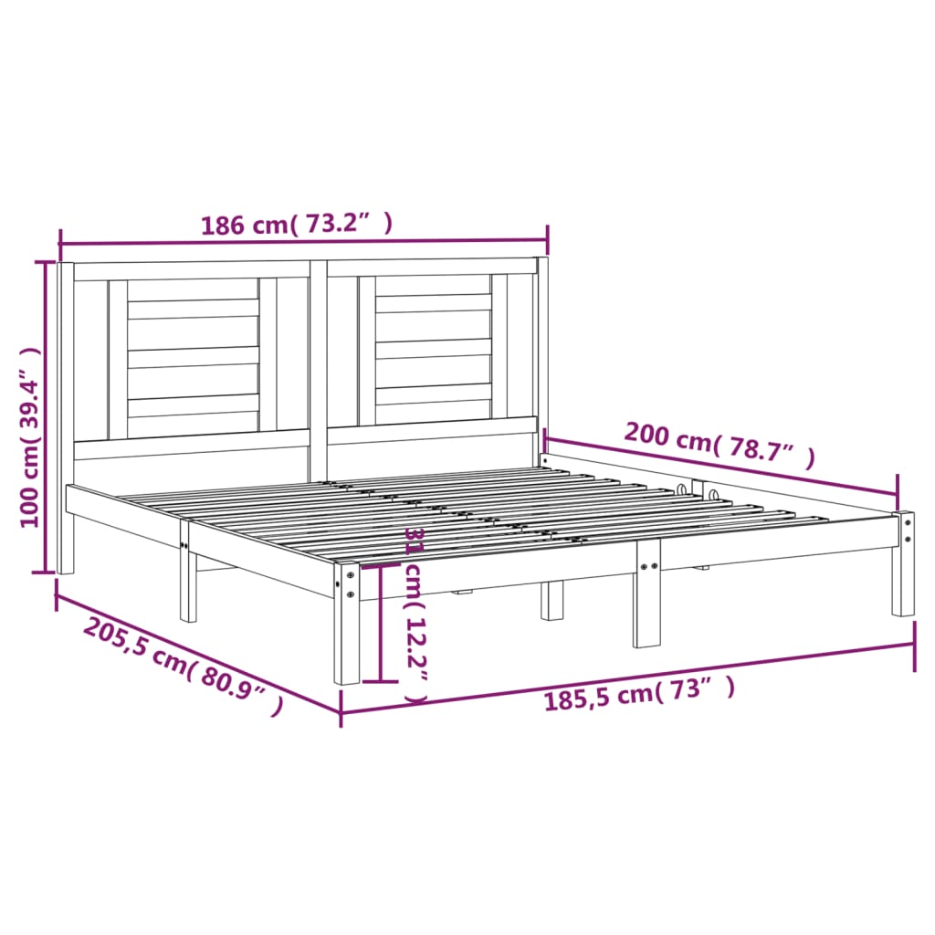 sengestel 180x200 cm Super King massivt fyrretræ hvid