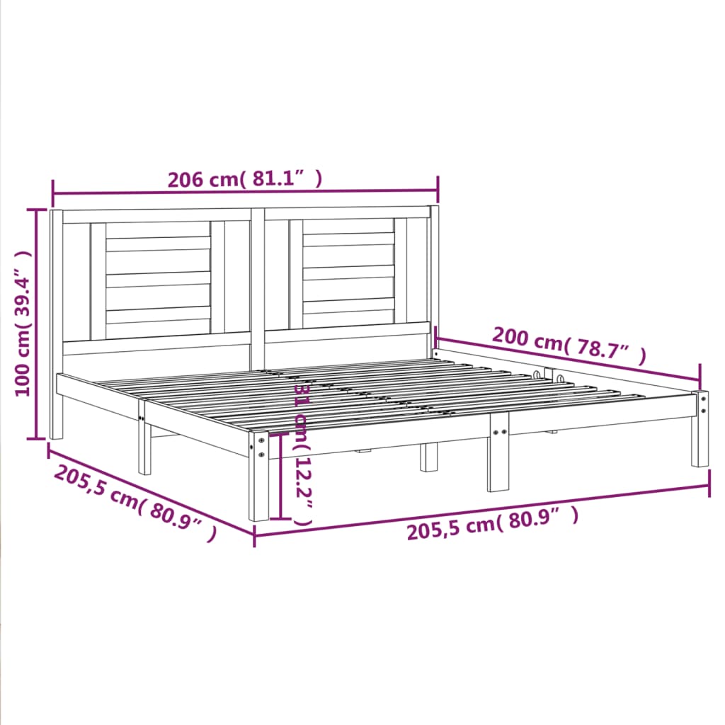 sengeramme uden madras 200x200 cm massivt fyrretræ hvid