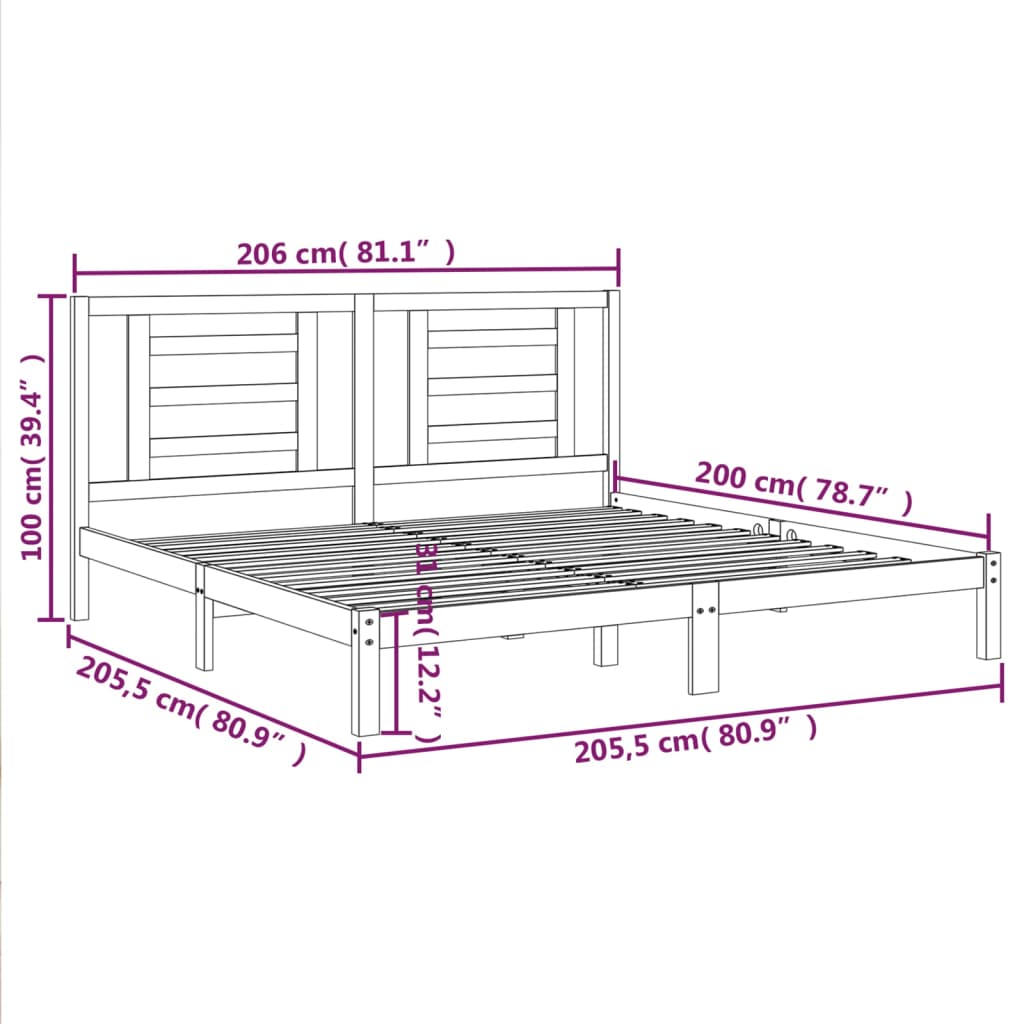 sengeramme 200x200 cm massivt fyrretræ grå