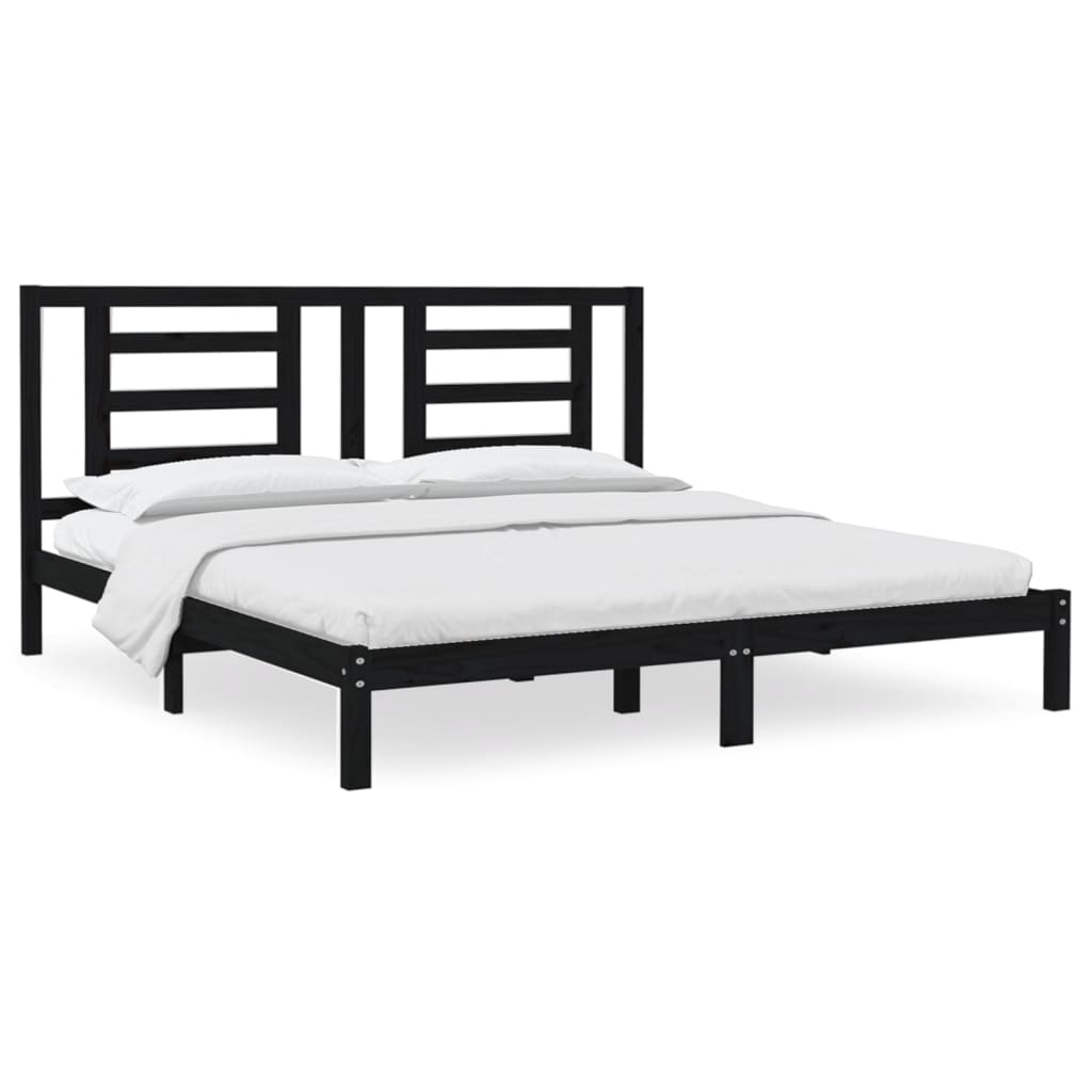 sengeramme 200x200 cm massivt fyrretræ sort