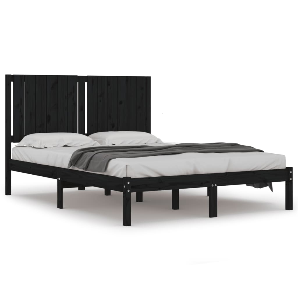 sengeramme 140x190 cm massivt fyrretræ sort