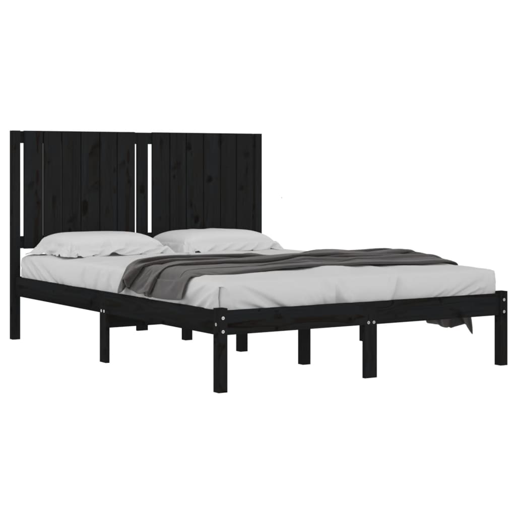 sengeramme 140x190 cm massivt fyrretræ sort