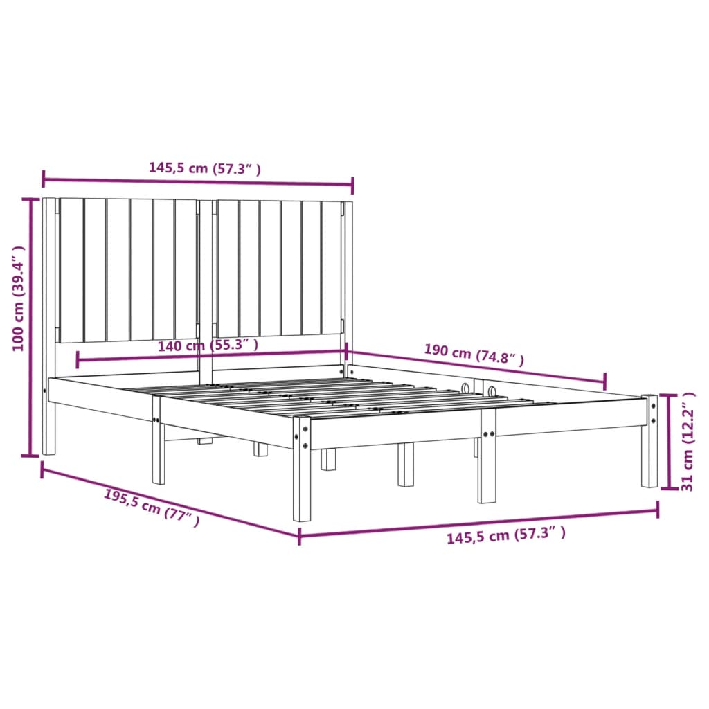 sengeramme 140x190 cm massivt fyrretræ sort