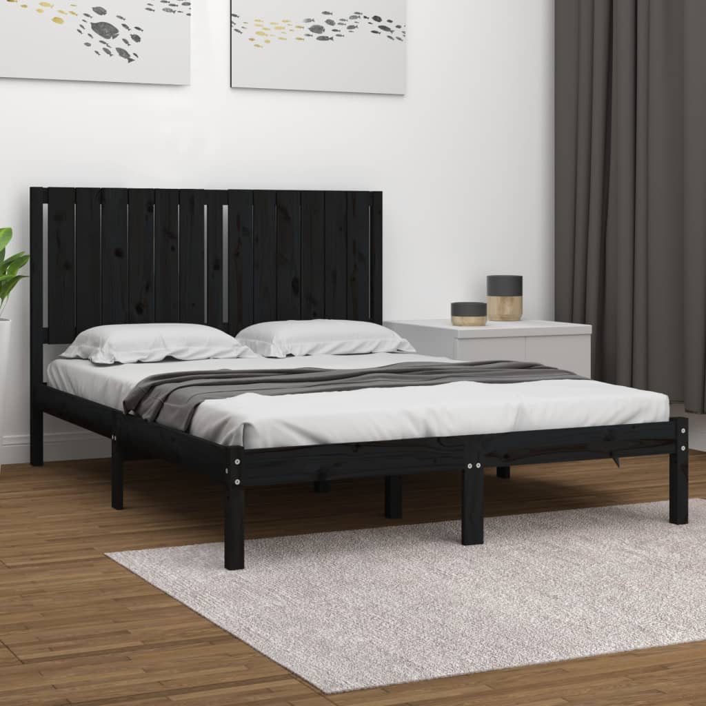 sengeramme 140x190 cm massivt fyrretræ sort
