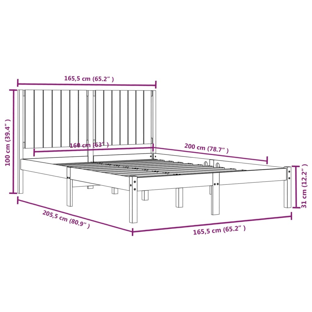 sengeramme uden madras 160x200 cm massivt fyrretræ