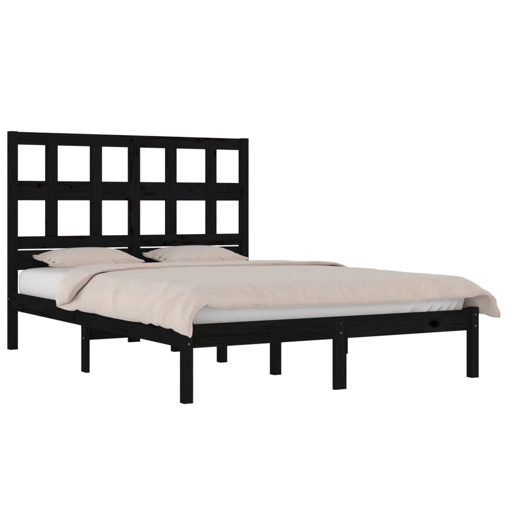 sengeramme 140x190 cm massivt fyrretræ sort