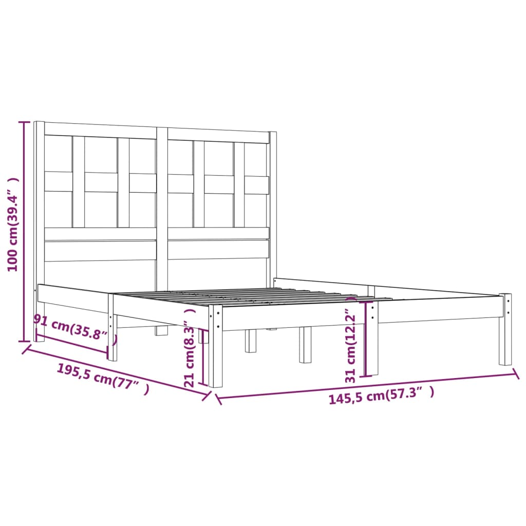 sengeramme 140x190 cm massivt fyrretræ sort