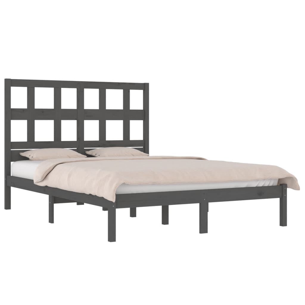 sengeramme 200x200 cm massivt fyrretræ grå