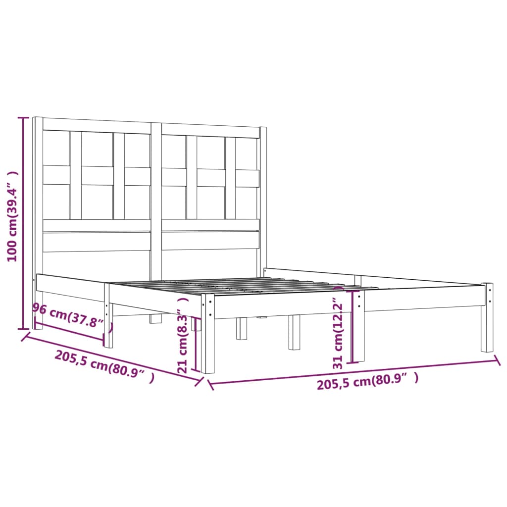 sengeramme 200x200 cm massivt fyrretræ grå