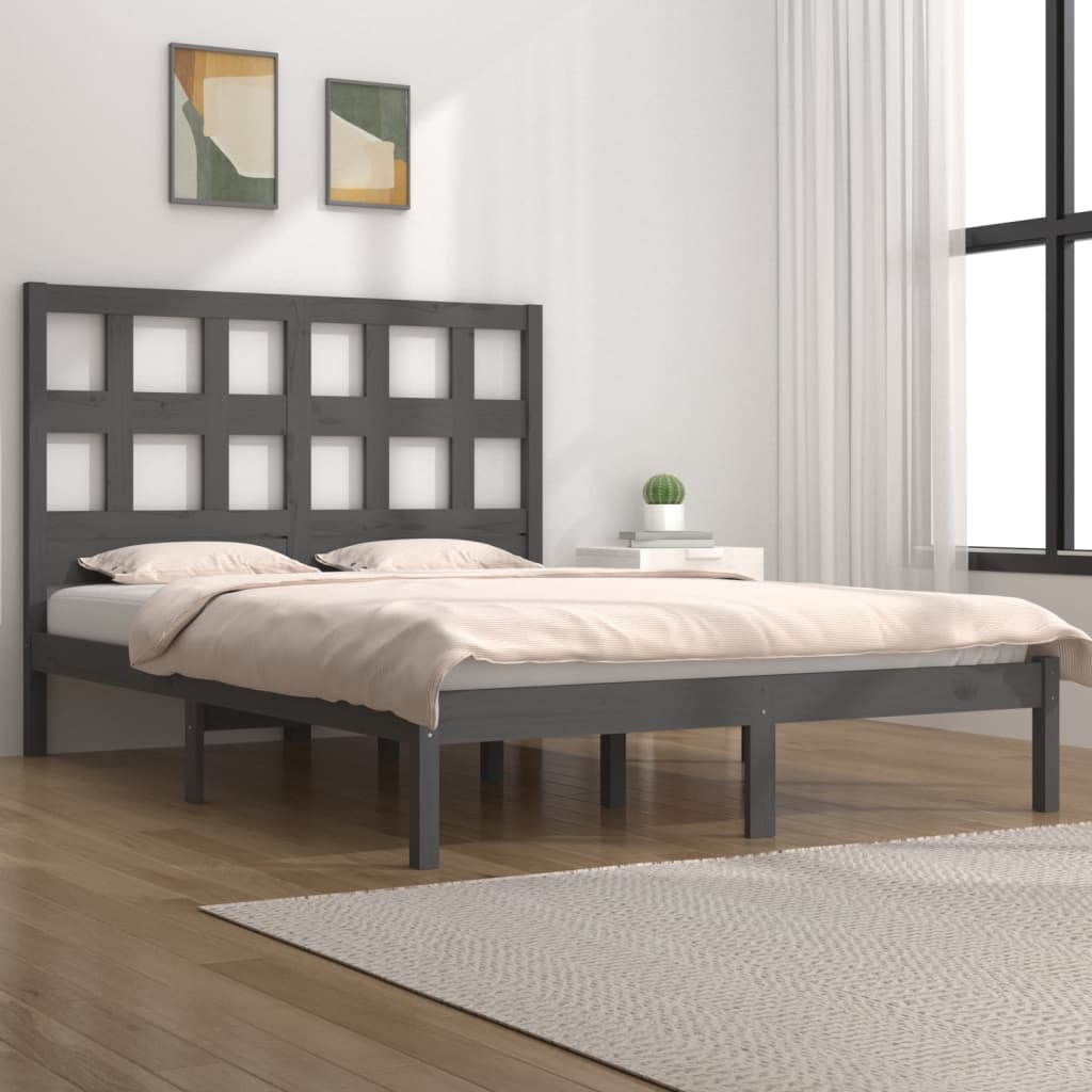 sengeramme 200x200 cm massivt fyrretræ grå