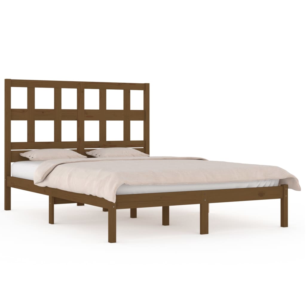 sengeramme 200x200 cm massivt fyrretræ gyldenbrun