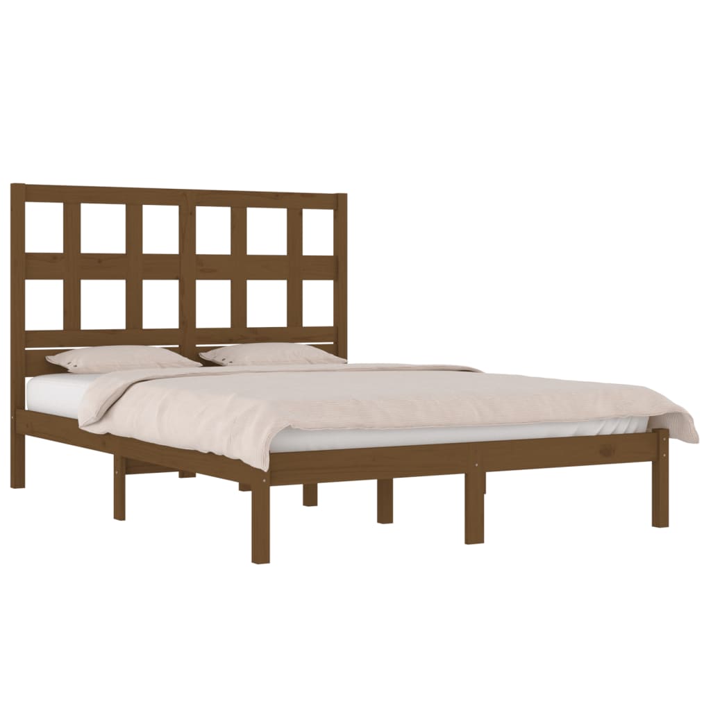 sengeramme 200x200 cm massivt fyrretræ gyldenbrun