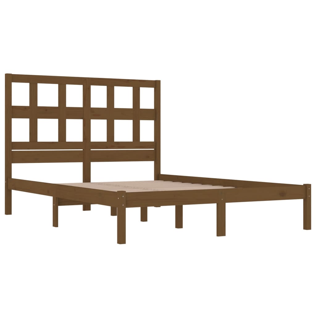 sengeramme 200x200 cm massivt fyrretræ gyldenbrun