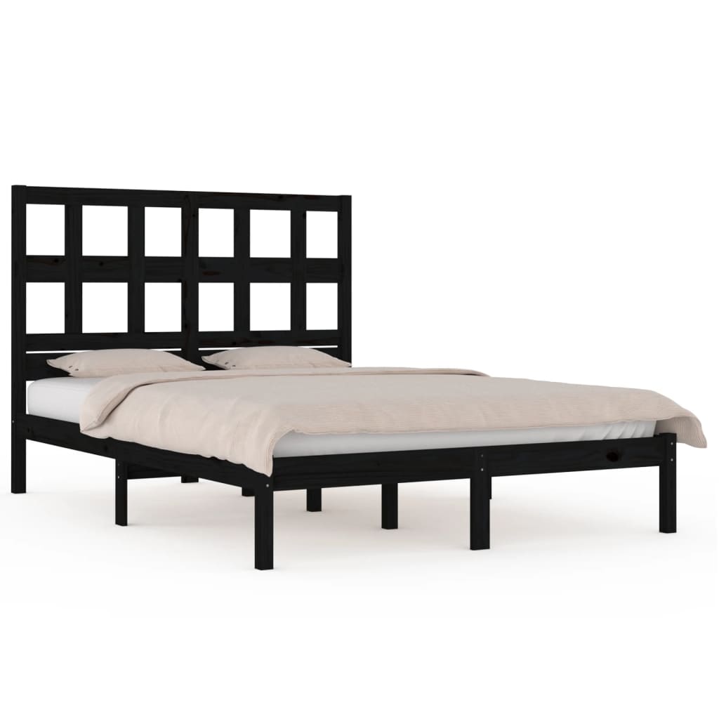 sengeramme 200x200 cm massivt fyrretræ sort