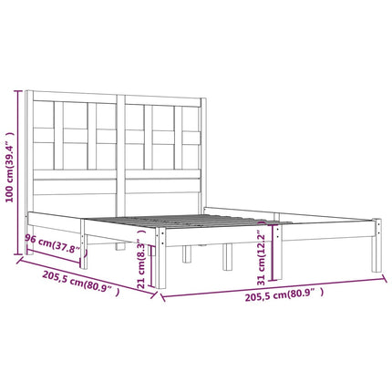 sengeramme 200x200 cm massivt fyrretræ sort