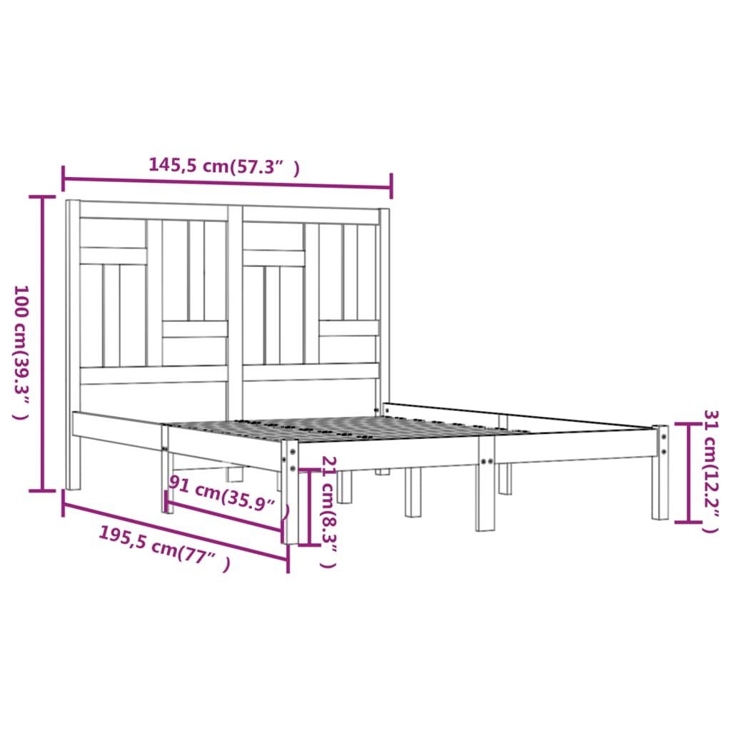 sengeramme 140x190 cm massivt fyrretræ