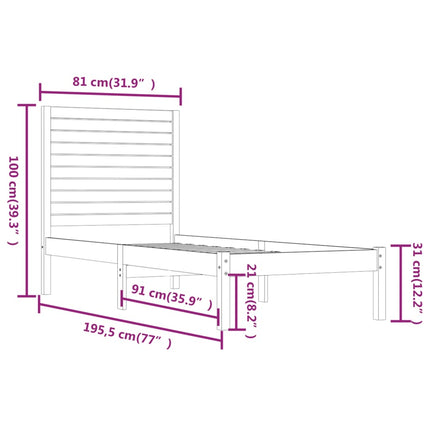 sengeramme 75x190 cm massivt træ