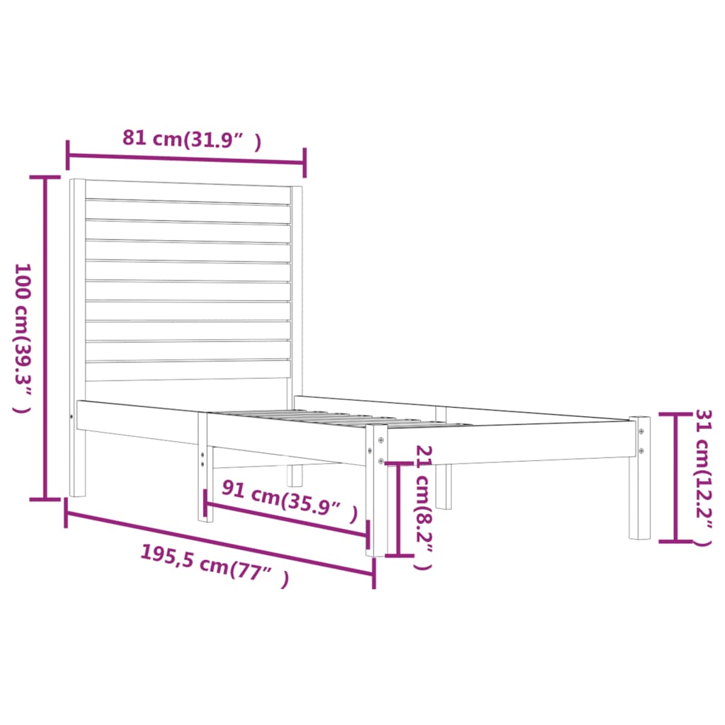 sengeramme 75x190 cm massivt træ