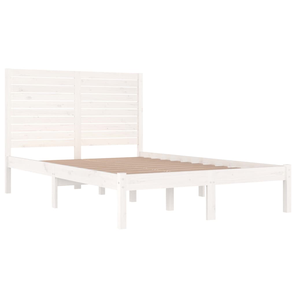sengeramme 135x190 cm dobbelt massivt fyrretræ hvid