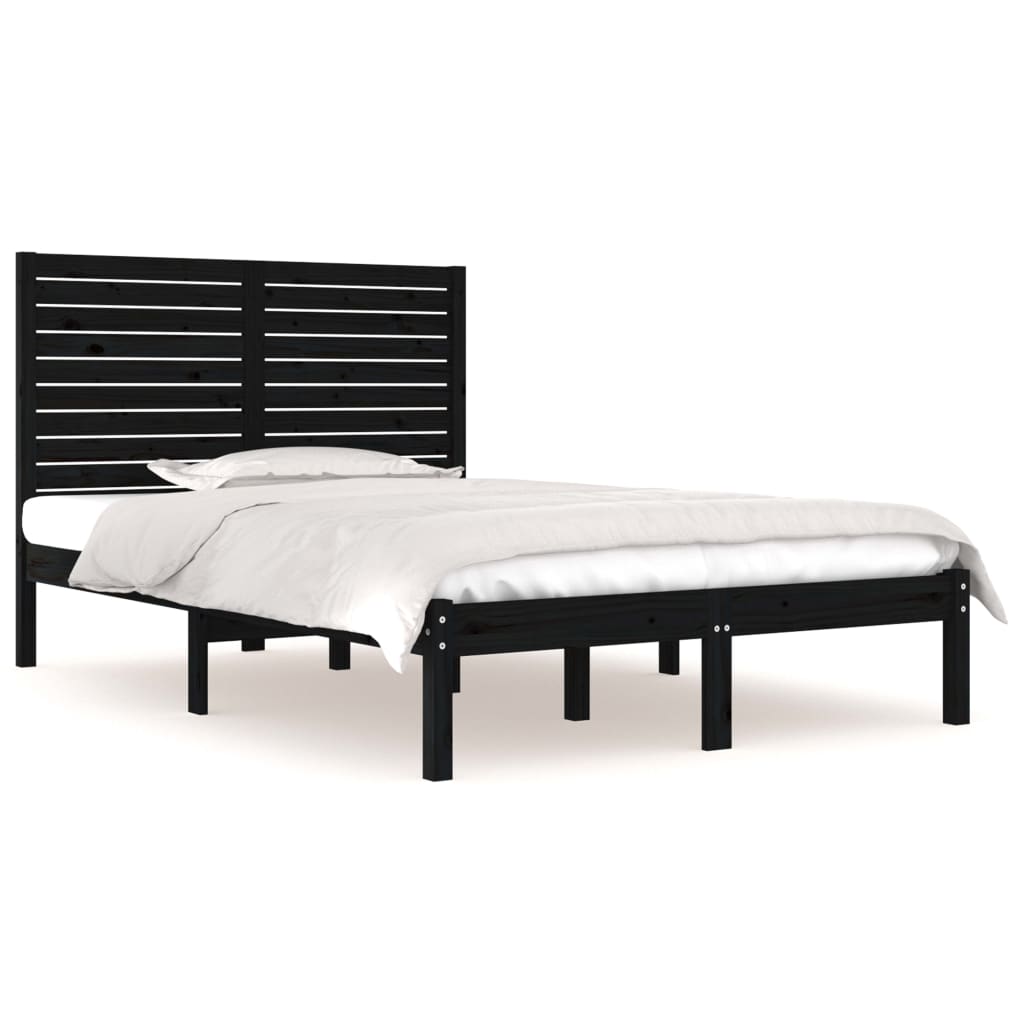 sengeramme 135x190 cm Double massivt fyrretræ sort