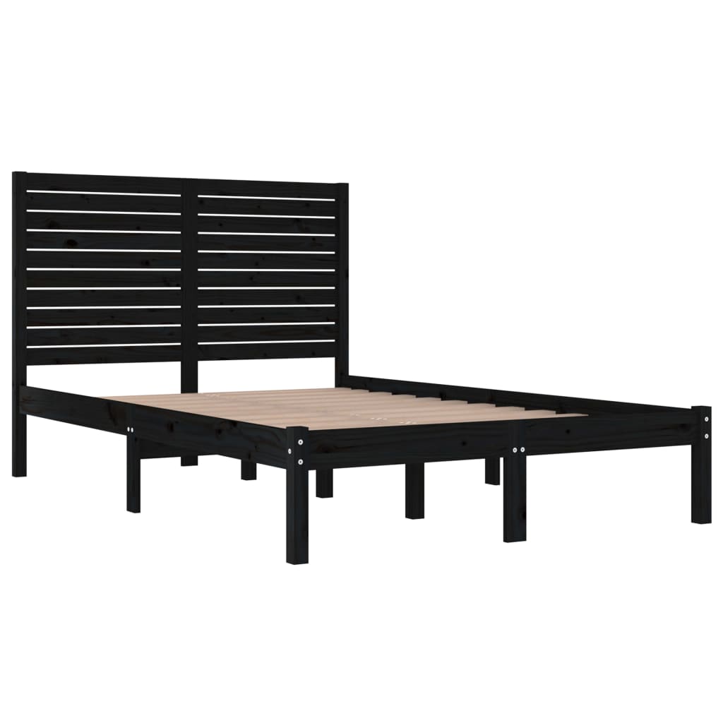 sengeramme 135x190 cm Double massivt fyrretræ sort