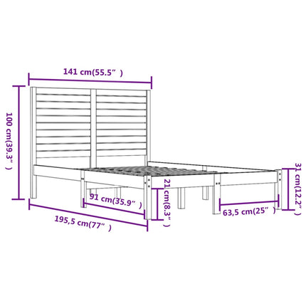 sengeramme 135x190 cm Double massivt fyrretræ sort