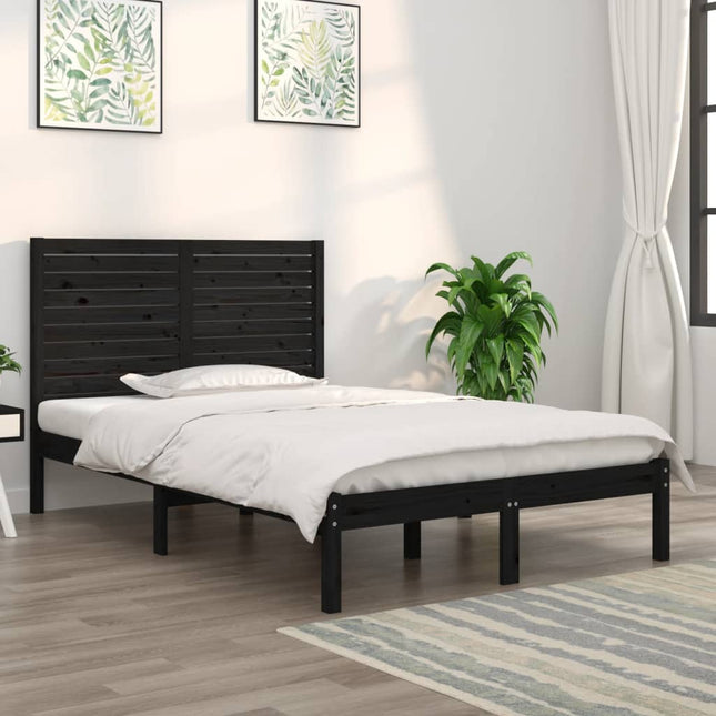 sengeramme 135x190 cm Double massivt fyrretræ sort