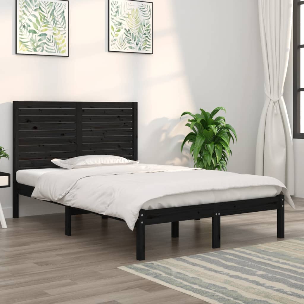 sengeramme 135x190 cm Double massivt fyrretræ sort