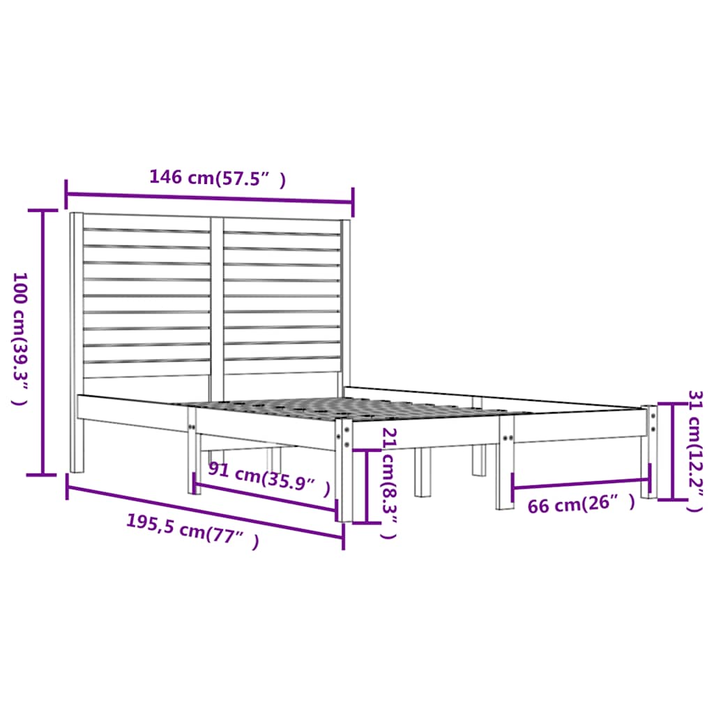 sengeramme 140x190 cm massivt træ sort