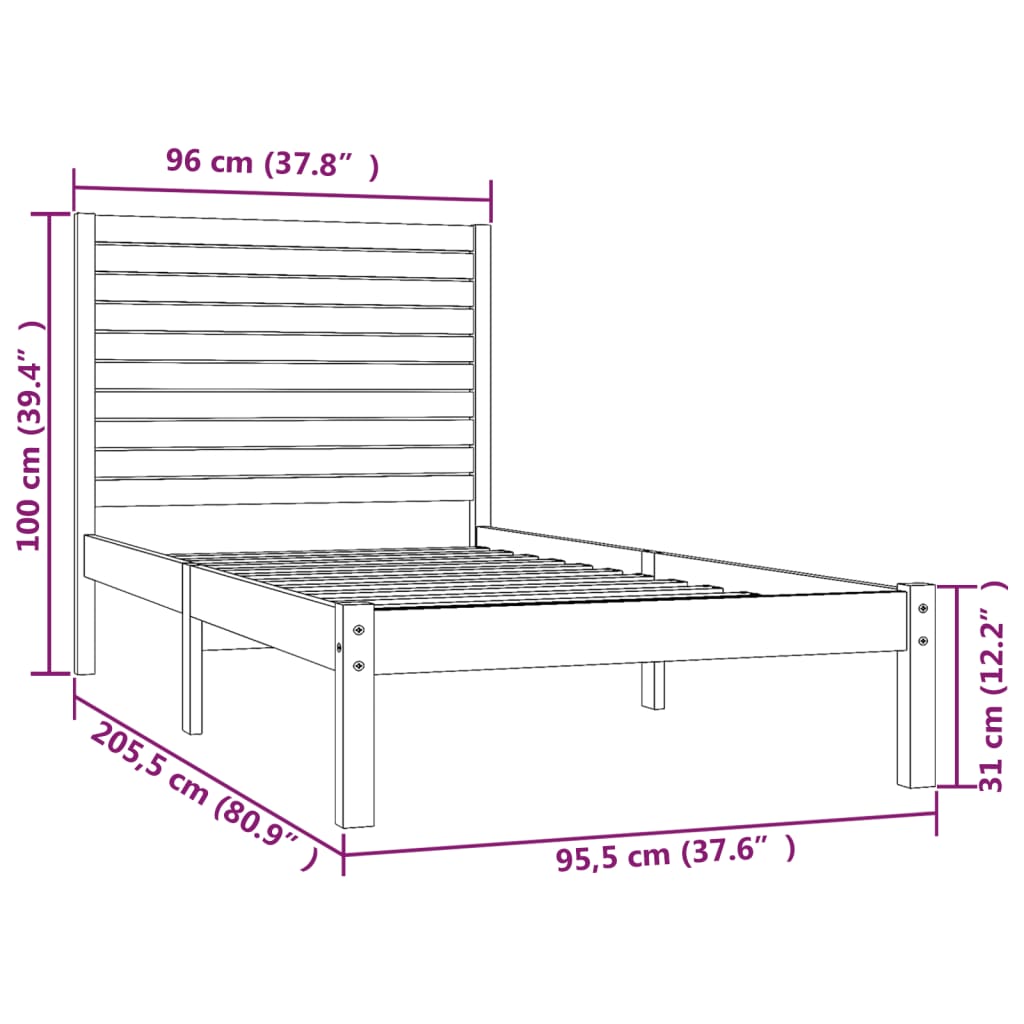 sengeramme 90x200 cm massivt træ hvid
